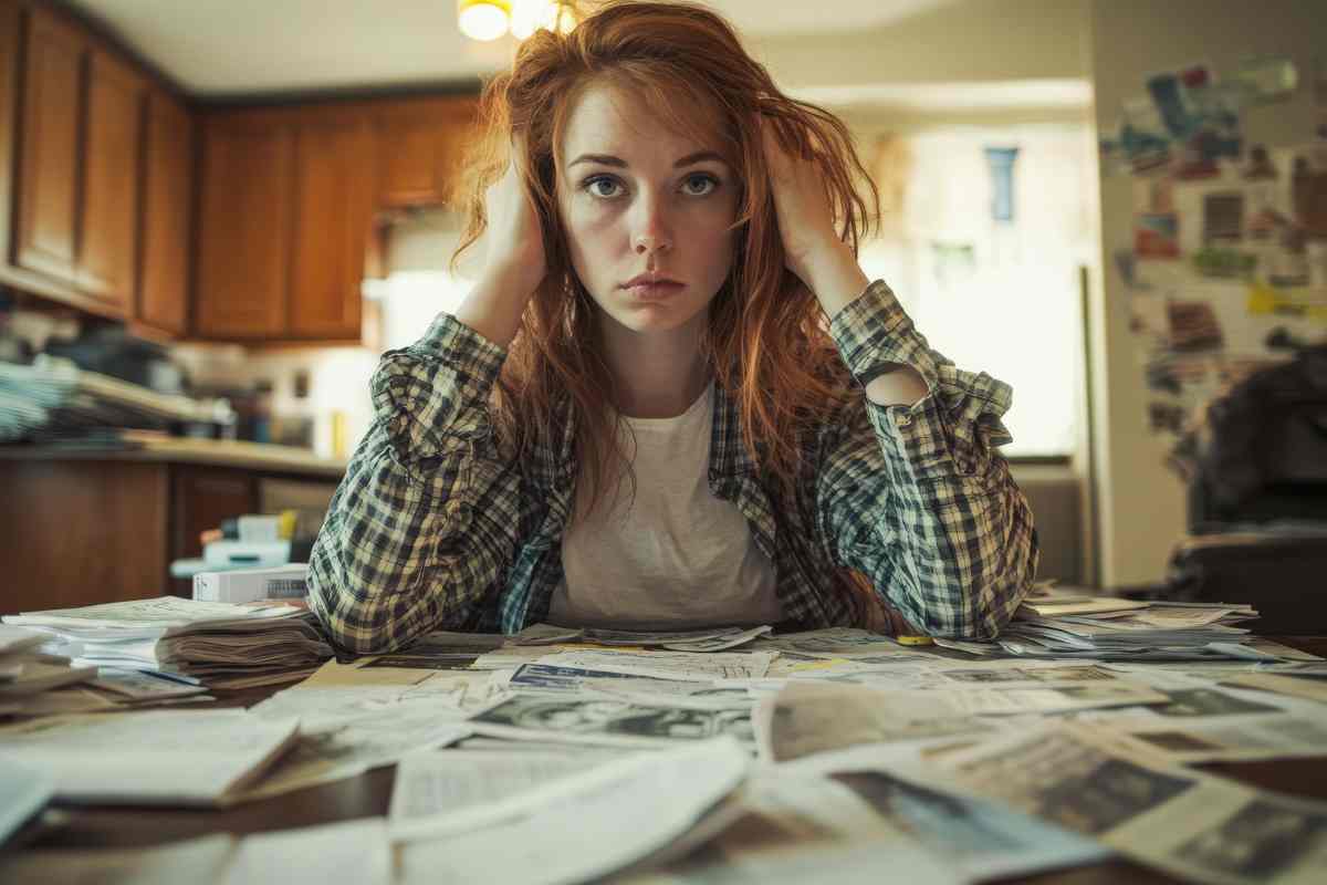 ragazza preoccupata fogli