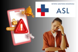 grafica 3d telefono pericolo notifica logo asl donna preoccupata